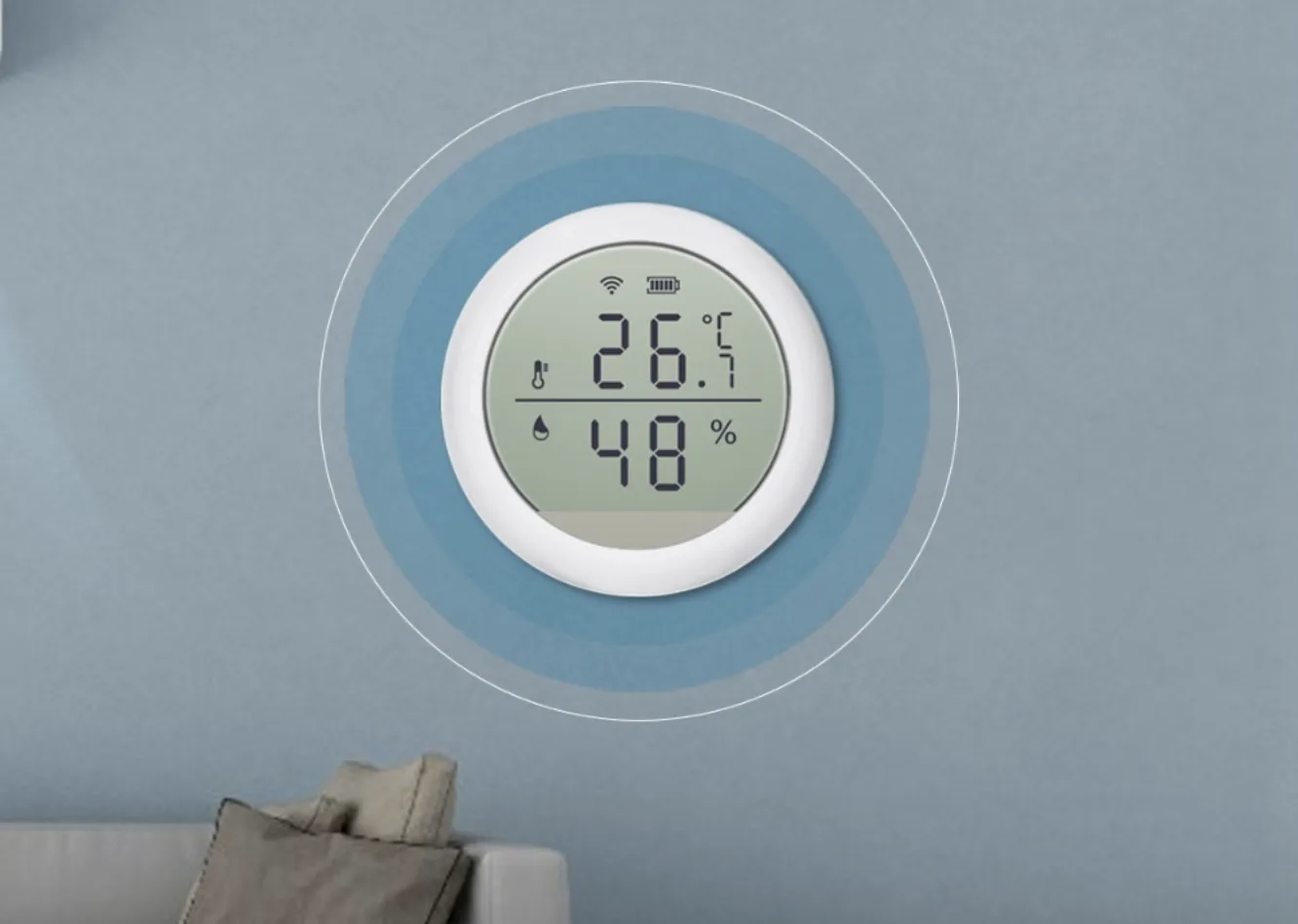 Cảm biến nhiệt độ, độ ẩm thương hiệu Nhà Thông Minh AIO từ Viettel Construction – App VCC Smart Home