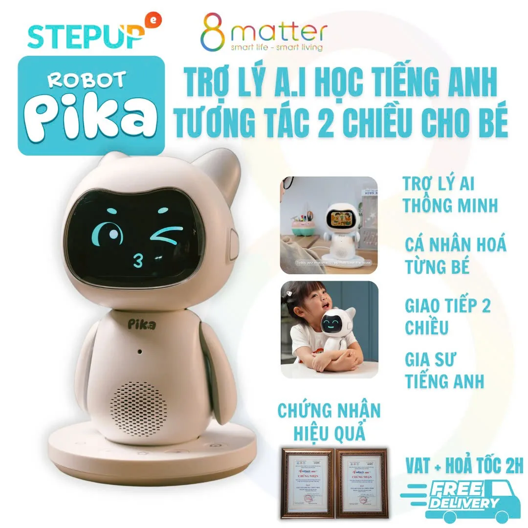 Robot Pika AI Học Tiếng Anh Thông Minh + Phần mềm 6T - Tương Tác 2 Chiều Cho Bé - BH 12 THÁNG